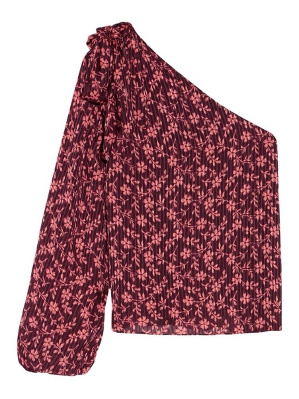Ulla Johnson One-Shoulder Floral Blouse in Burgundy Pink